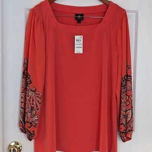 NWT JM Collection Printed Sleeve Top, Paisley Romance, XXL